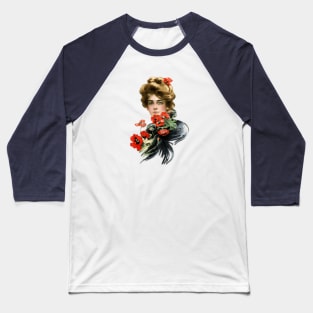 Gibson Girl Red Flowers Baseball T-Shirt